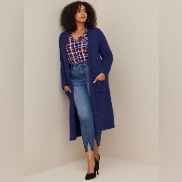 torrid Sweaters - Torrid Popcorn Duster Open Front Sweater Blue 1/1X